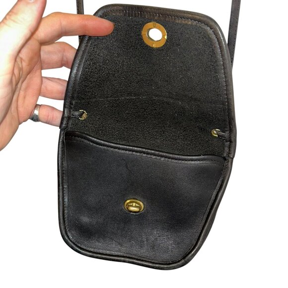 coach RARE vintage black leather mini cross body saddle leather bag purse - Picture 5 of 9